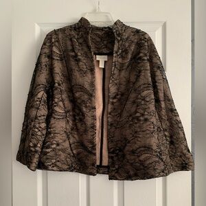 Chico's Tan Black Lace and Black Bead Women’s Open Front Jacket Size 2